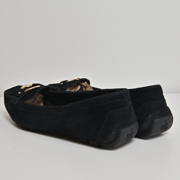 Lauren Ralph Lauren Candace Gold Ring Black Suede Ballet Flats Women's US9.5 UK7 - Picture 6 of 16